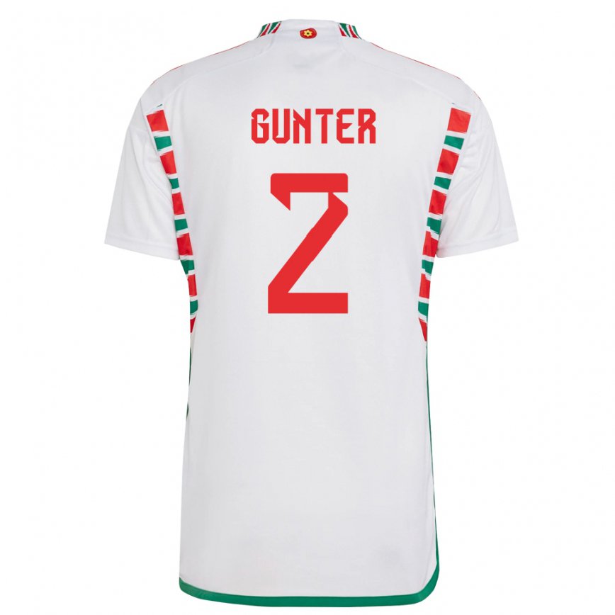 Barn Wales Chris Gunter #2 Hvit Bortetrøye Drakt Trøye 22-24 Skjorter