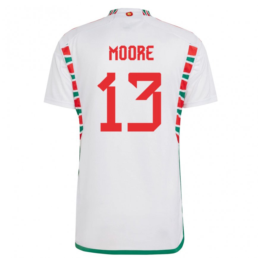 Mann Wales Kieffer Moore #13 Hvit Bortetrøye Drakt Trøye 22-24 Skjorter