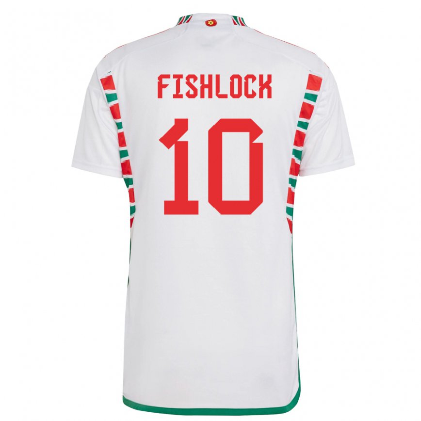 Barn Wales Jessica Fishlock #10 Hvit Bortetrøye Drakt Trøye 22-24 Skjorter