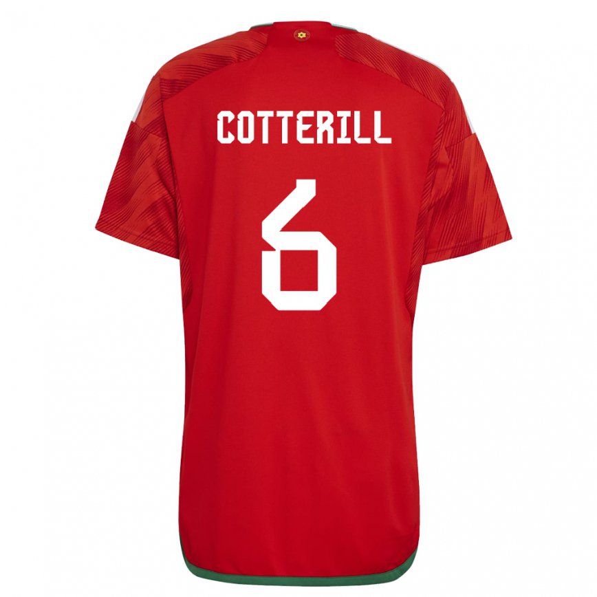 Mann Wales Joel Cotterill #6 Rød Hjemmetrøye Drakt Trøye 22-24 Skjorter