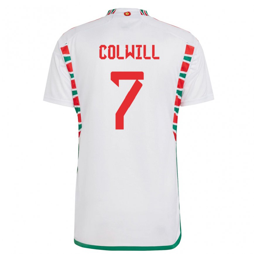 Mann Wales Joel Colwill #7 Hvit Bortetrøye Drakt Trøye 22-24 Skjorter