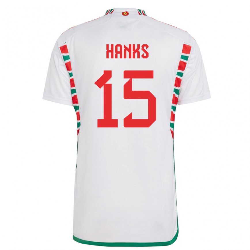 Mann Wales Justin Hanks #15 Hvit Bortetrøye Drakt Trøye 22-24 Skjorter