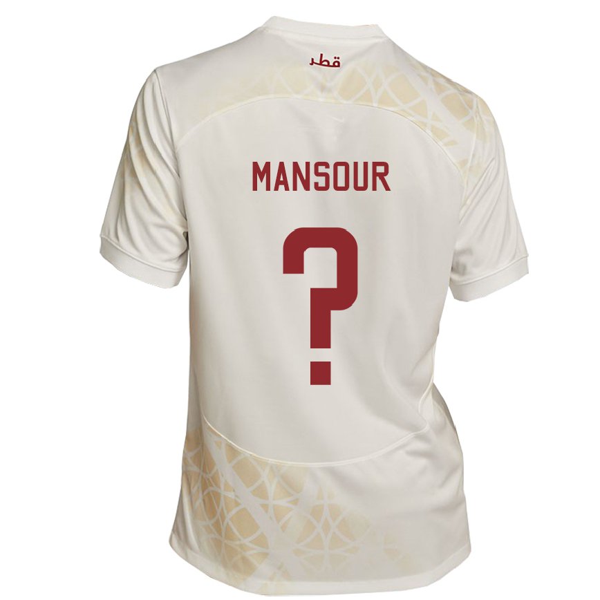 Mann Qatars Khaled Mansour #0 Gull Beige Bortetrøye Drakt Trøye 22-24 Skjorter