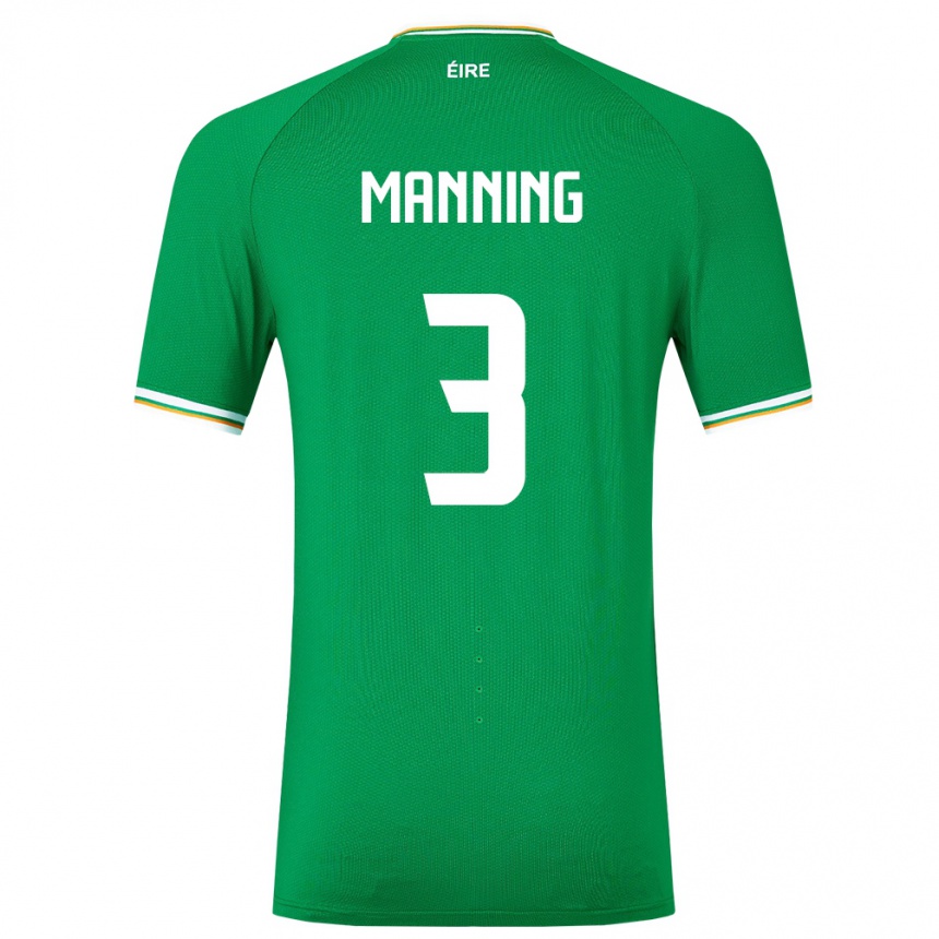 Barn Fotball Irland Ryan Manning #3 Grønn Hjemmetrøye Drakt Trøye 24-26 Skjorter