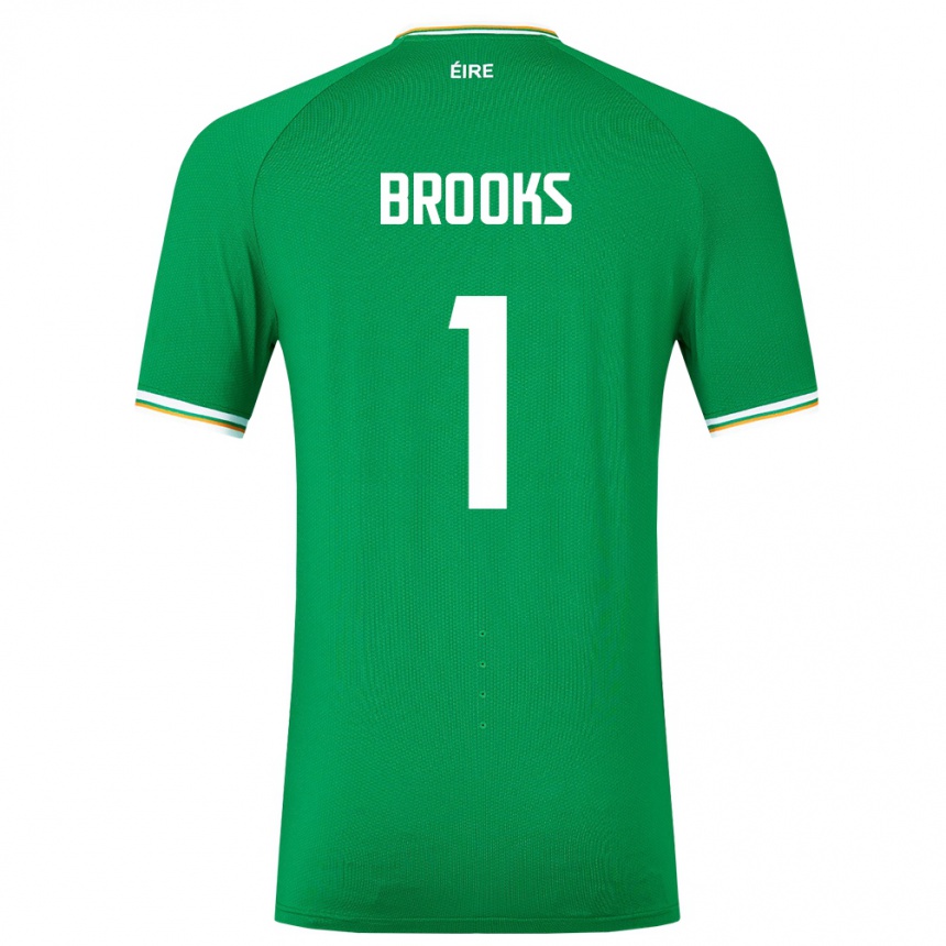 Barn Fotball Irland Tiernan Brooks #1 Grønn Hjemmetrøye Drakt Trøye 24-26 Skjorter