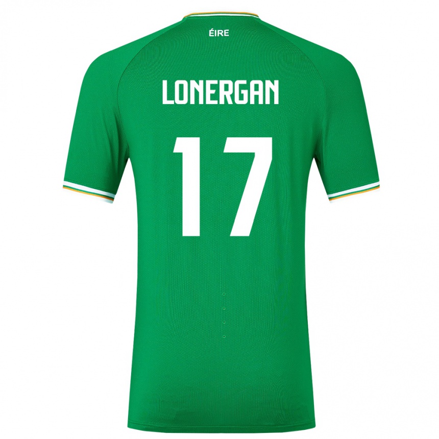 Barn Fotball Irland Tom Lonergan #17 Grønn Hjemmetrøye Drakt Trøye 24-26 Skjorter