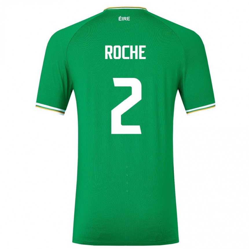 Barn Fotball Irland James Roche #2 Grønn Hjemmetrøye Drakt Trøye 24-26 Skjorter