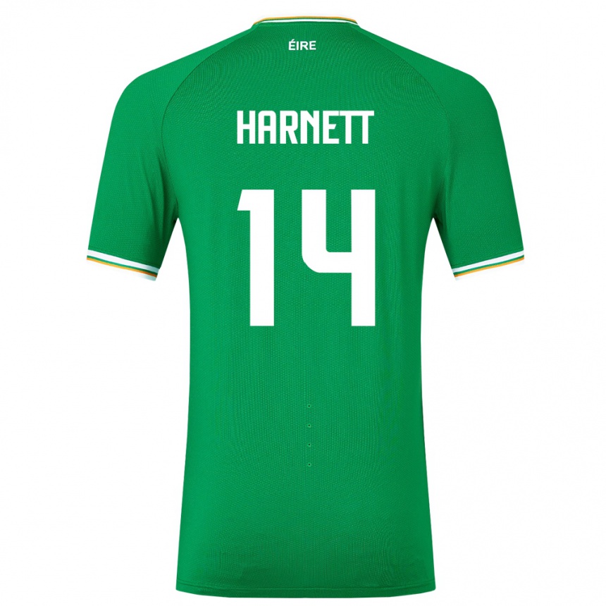 Barn Fotball Irland Kaylem Harnett #14 Grønn Hjemmetrøye Drakt Trøye 24-26 Skjorter