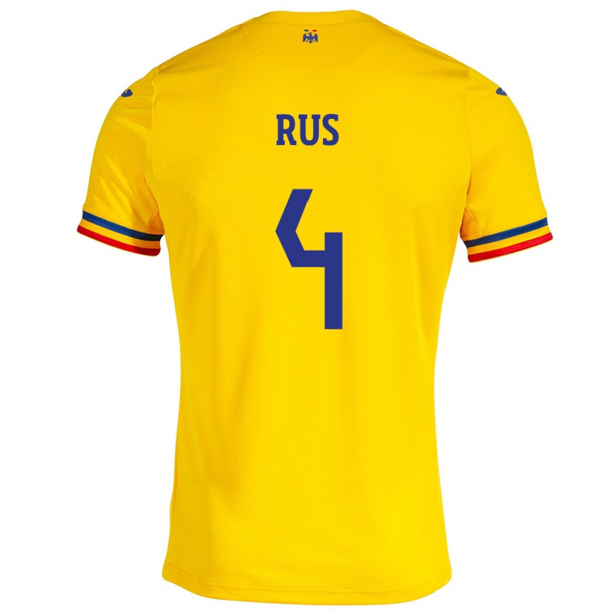 Barn Fotball Romania Adrian Rus #4 Gul Hjemmetrøye Drakt Trøye 24-26 Skjorter