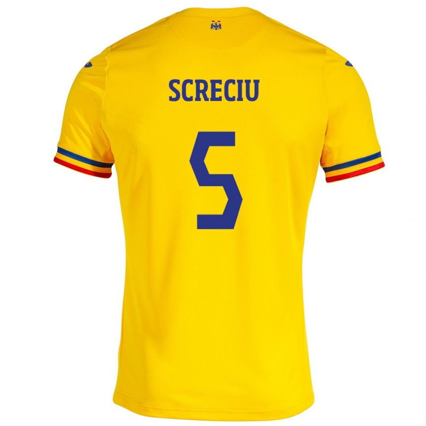 Barn Fotball Romania Vladimir Screciu #5 Gul Hjemmetrøye Drakt Trøye 24-26 Skjorter