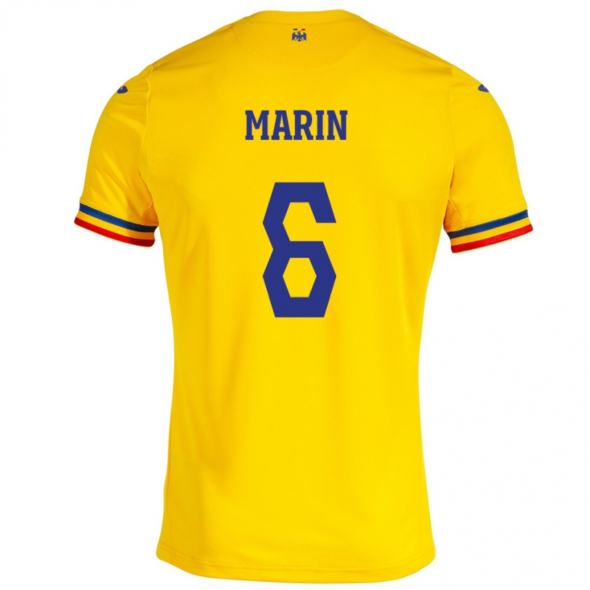 Barn Fotball Romania Marius Marin #6 Gul Hjemmetrøye Drakt Trøye 24-26 Skjorter