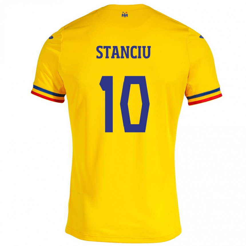 Barn Fotball Romania Nicolae Stanciu #10 Gul Hjemmetrøye Drakt Trøye 24-26 Skjorter