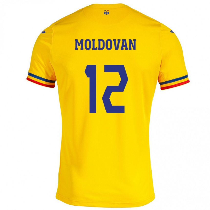 Barn Fotball Romania Horaţiu Moldovan #12 Gul Hjemmetrøye Drakt Trøye 24-26 Skjorter