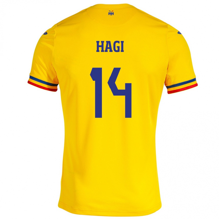 Barn Fotball Romania Ianis Hagi #14 Gul Hjemmetrøye Drakt Trøye 24-26 Skjorter