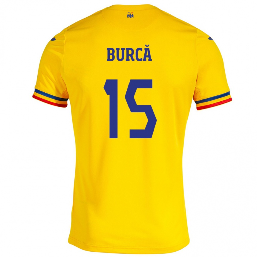 Barn Fotball Romania Andrei Burcă #15 Gul Hjemmetrøye Drakt Trøye 24-26 Skjorter