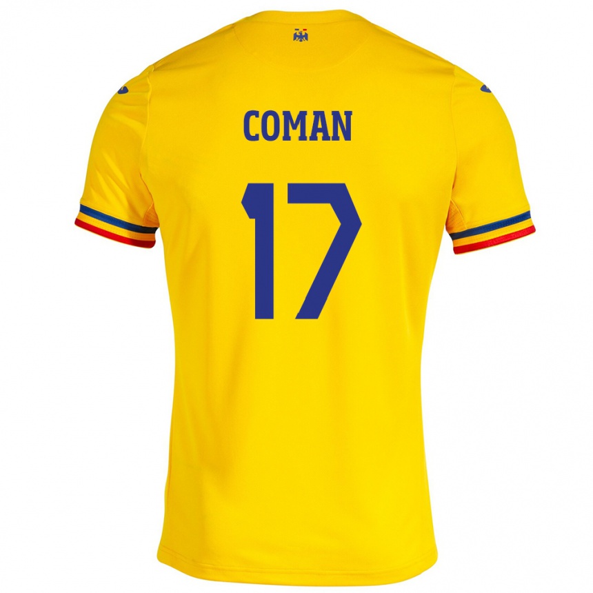 Barn Fotball Romania Florinel Coman #17 Gul Hjemmetrøye Drakt Trøye 24-26 Skjorter