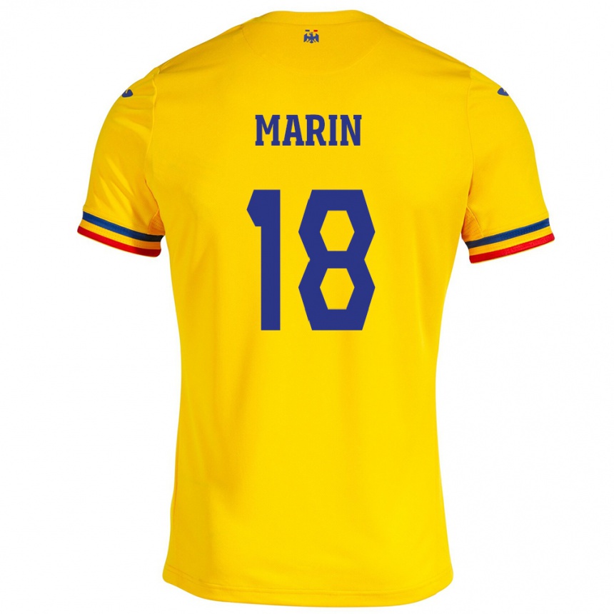 Barn Fotball Romania Răzvan Marin #18 Gul Hjemmetrøye Drakt Trøye 24-26 Skjorter