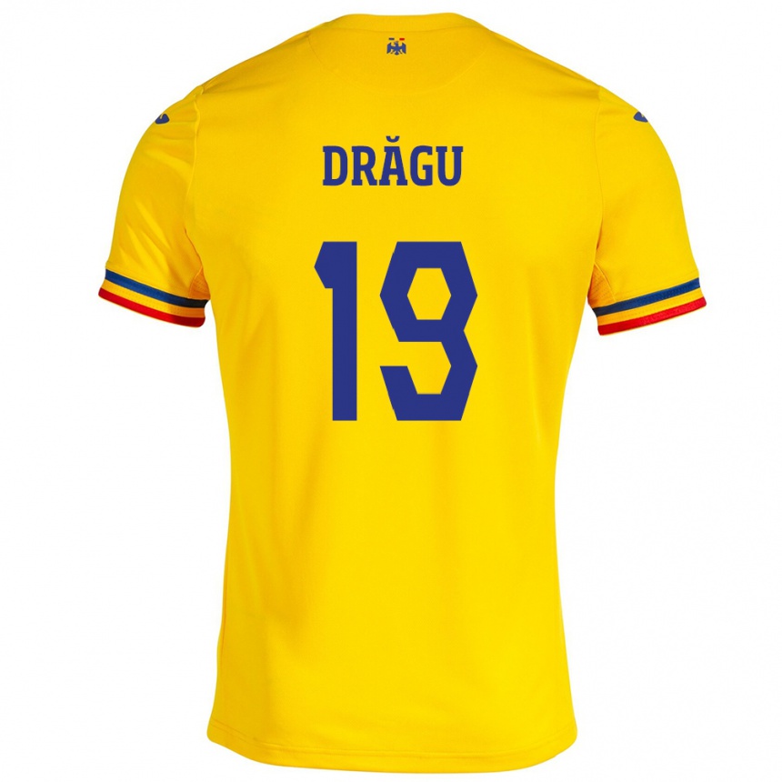 Barn Fotball Romania Denis Drăguş #19 Gul Hjemmetrøye Drakt Trøye 24-26 Skjorter