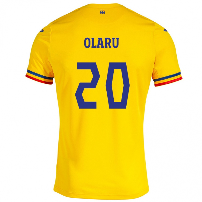 Barn Fotball Romania Darius Olaru #20 Gul Hjemmetrøye Drakt Trøye 24-26 Skjorter