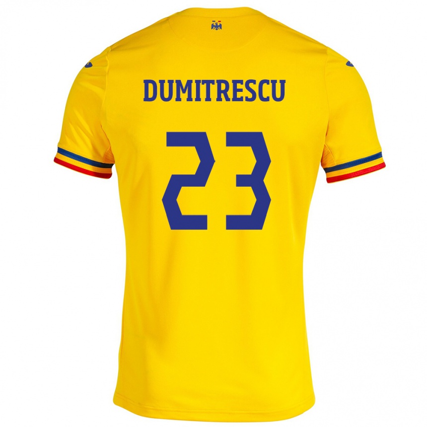 Barn Fotball Romania Andres Dumitrescu #23 Gul Hjemmetrøye Drakt Trøye 24-26 Skjorter