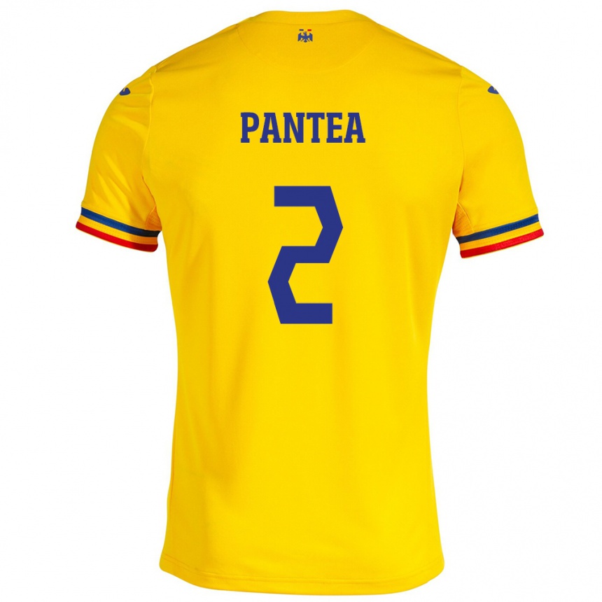 Barn Fotball Romania Alexandru Pantea #2 Gul Hjemmetrøye Drakt Trøye 24-26 Skjorter