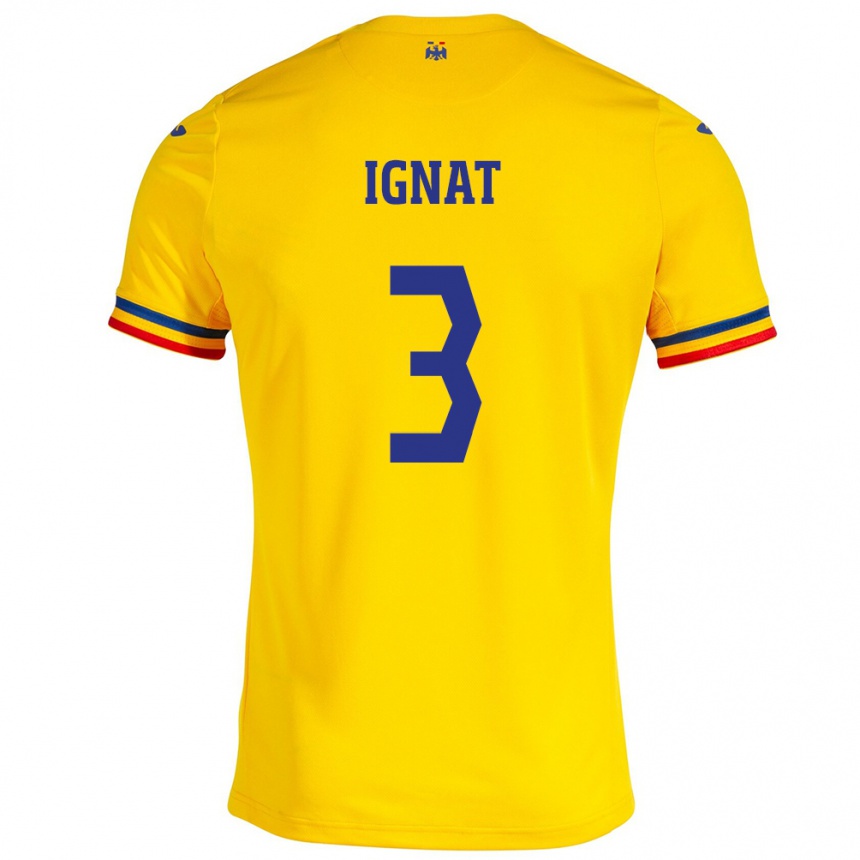 Barn Fotball Romania Cristian Ignat #3 Gul Hjemmetrøye Drakt Trøye 24-26 Skjorter