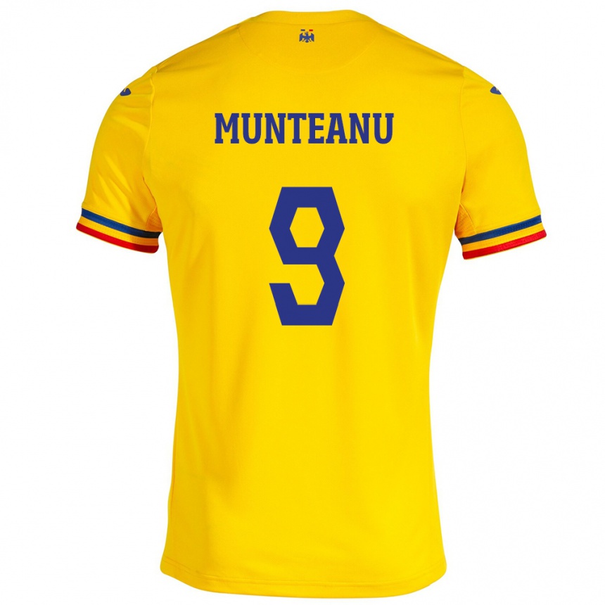 Barn Fotball Romania Louis Munteanu #9 Gul Hjemmetrøye Drakt Trøye 24-26 Skjorter