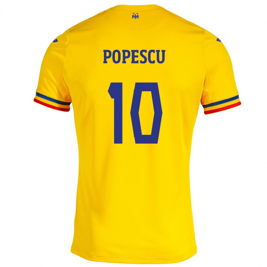 Barn Fotball Romania Octavian Popescu #10 Gul Hjemmetrøye Drakt Trøye 24-26 Skjorter