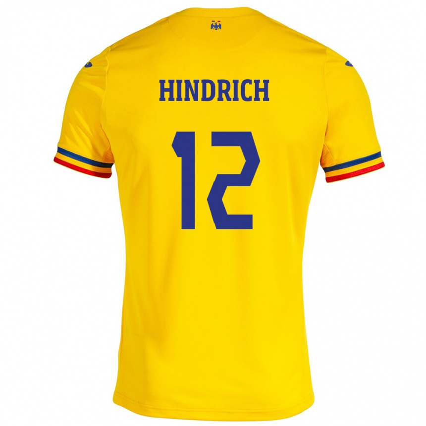 Barn Fotball Romania Otto Hindrich #12 Gul Hjemmetrøye Drakt Trøye 24-26 Skjorter