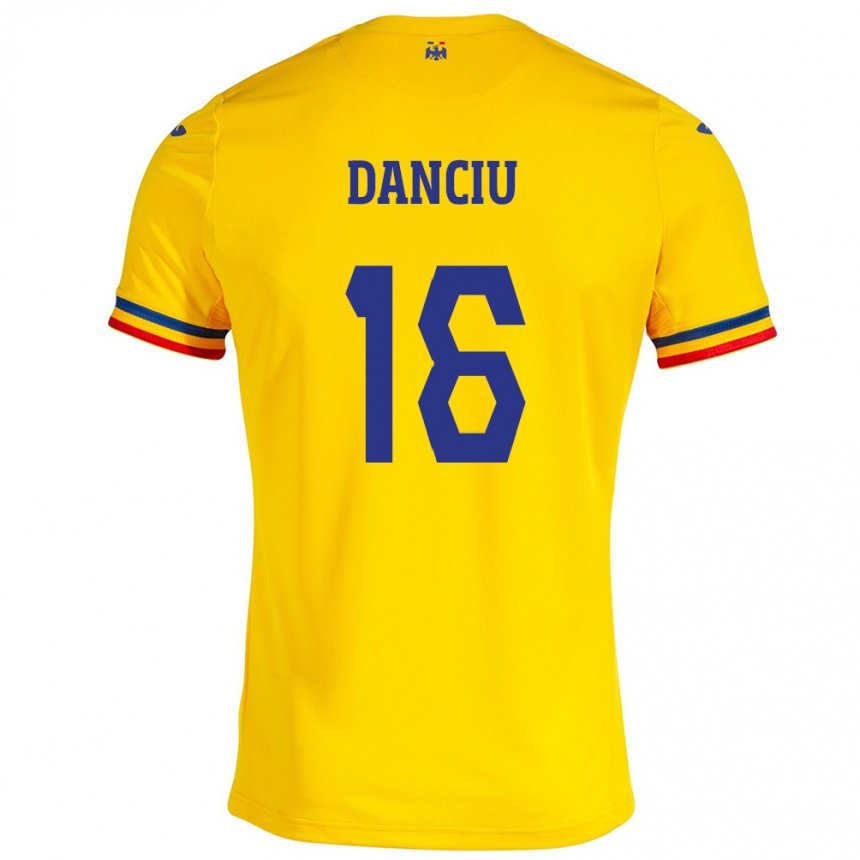 Barn Fotball Romania Marian Danciu #16 Gul Hjemmetrøye Drakt Trøye 24-26 Skjorter