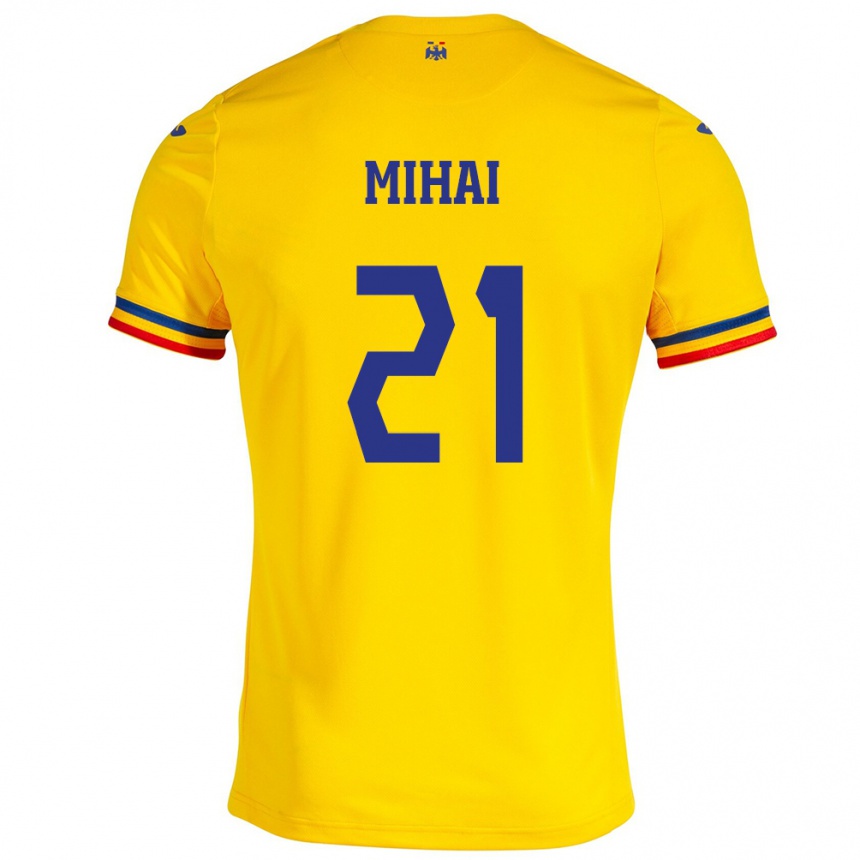 Barn Fotball Romania Cristian Mihai #21 Gul Hjemmetrøye Drakt Trøye 24-26 Skjorter