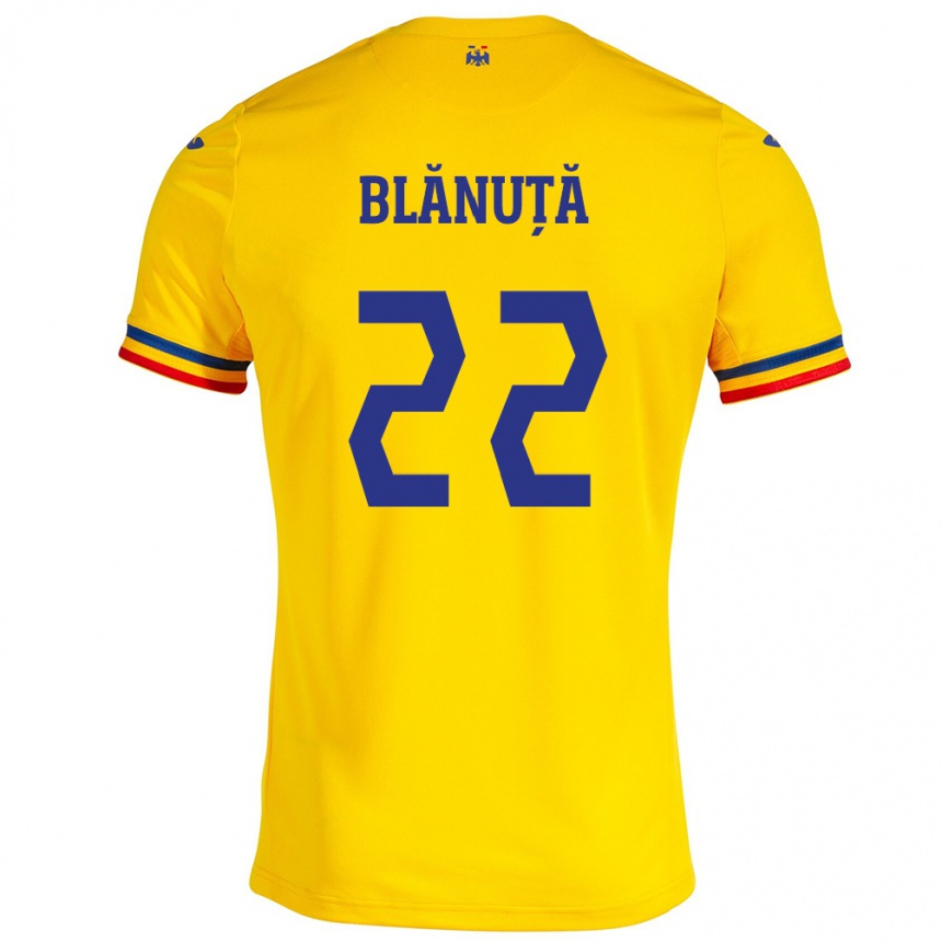 Barn Fotball Romania Vladislav Blănuță #22 Gul Hjemmetrøye Drakt Trøye 24-26 Skjorter