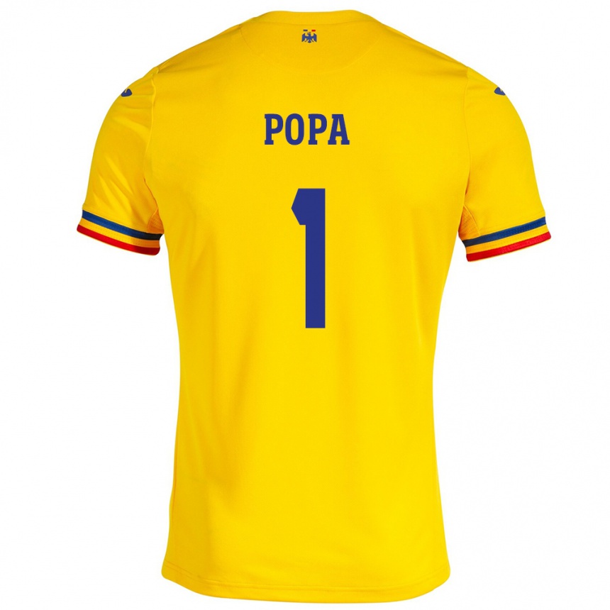 Barn Fotball Romania Robert Popa #1 Gul Hjemmetrøye Drakt Trøye 24-26 Skjorter