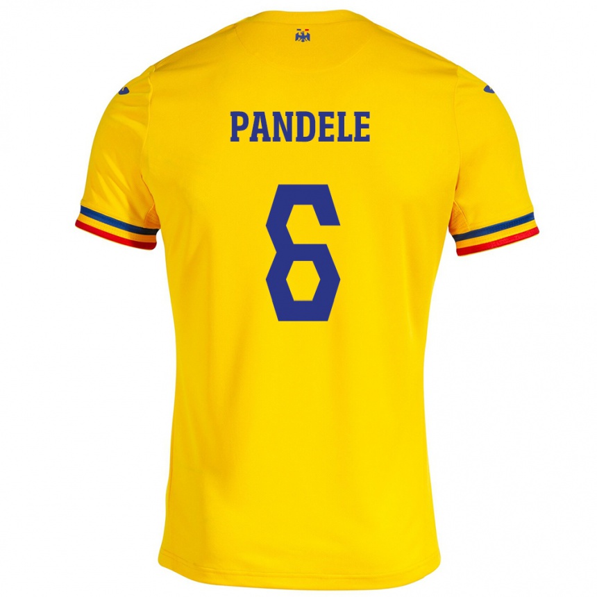 Barn Fotball Romania Andrei Pandele #6 Gul Hjemmetrøye Drakt Trøye 24-26 Skjorter