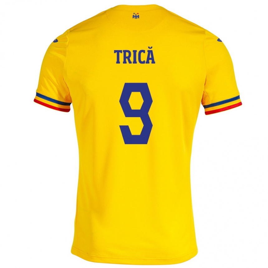 Barn Fotball Romania Atanas Trică #9 Gul Hjemmetrøye Drakt Trøye 24-26 Skjorter