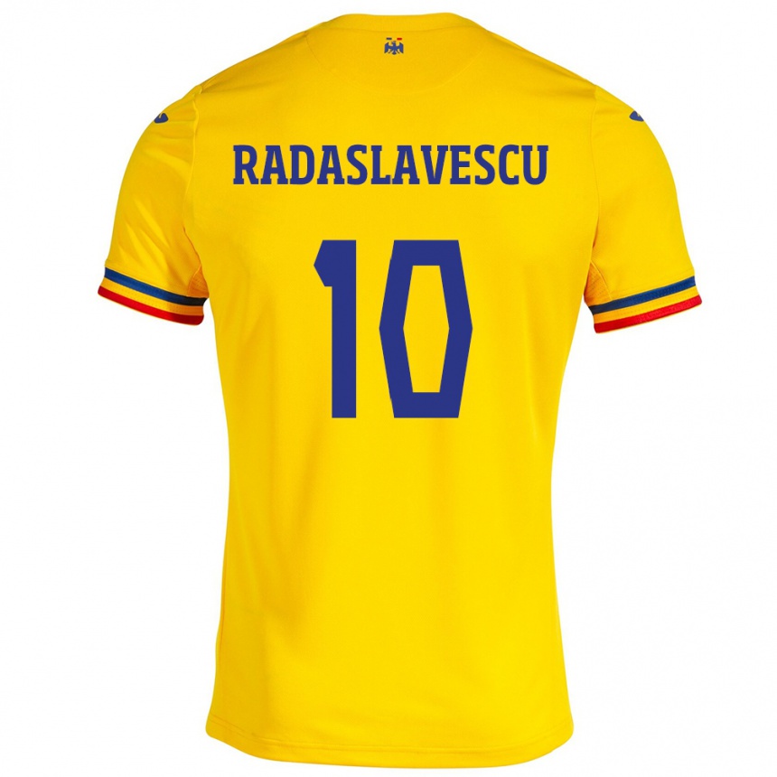 Barn Fotball Romania Eduard Radaslavescu #10 Gul Hjemmetrøye Drakt Trøye 24-26 Skjorter