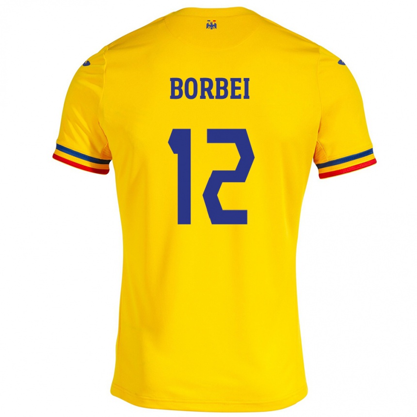 Barn Fotball Romania Alexandru Borbei #12 Gul Hjemmetrøye Drakt Trøye 24-26 Skjorter