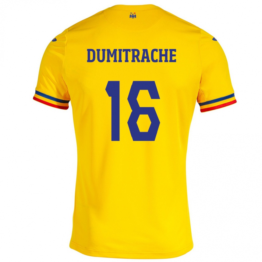 Barn Fotball Romania Valentin Dumitrache #16 Gul Hjemmetrøye Drakt Trøye 24-26 Skjorter