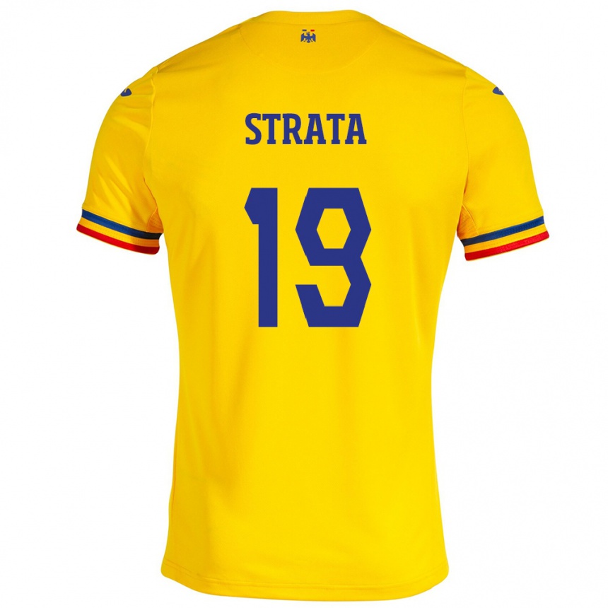 Barn Fotball Romania Tony Strata #19 Gul Hjemmetrøye Drakt Trøye 24-26 Skjorter