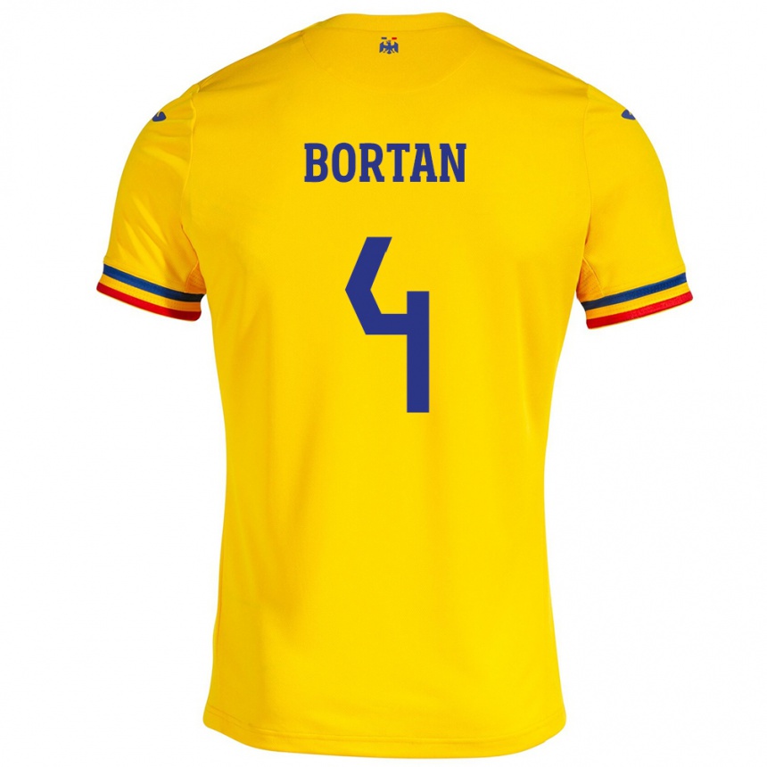 Barn Fotball Romania Ioana Bortan #4 Gul Hjemmetrøye Drakt Trøye 24-26 Skjorter