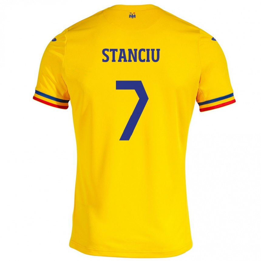 Barn Fotball Romania Ana Maria Stanciu #7 Gul Hjemmetrøye Drakt Trøye 24-26 Skjorter