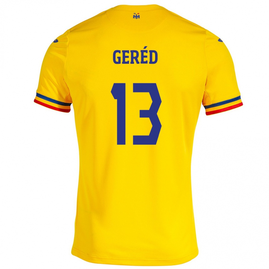 Barn Fotball Romania Erika Geréd #13 Gul Hjemmetrøye Drakt Trøye 24-26 Skjorter