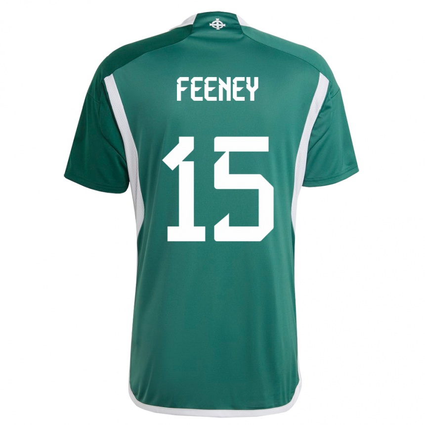 Barn Fotball Nord-Irland George Feeney #15 Grønn Hjemmetrøye Drakt Trøye 24-26 Skjorter