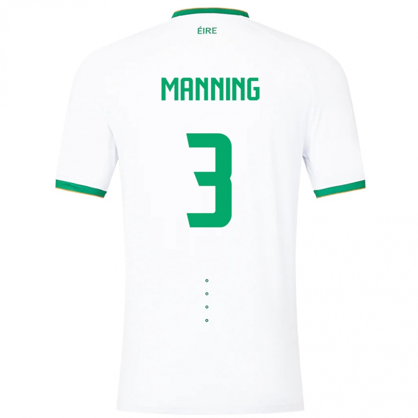 Barn Fotball Irland Ryan Manning #3 Hvit Bortetrøye Drakt Trøye 24-26 Skjorter