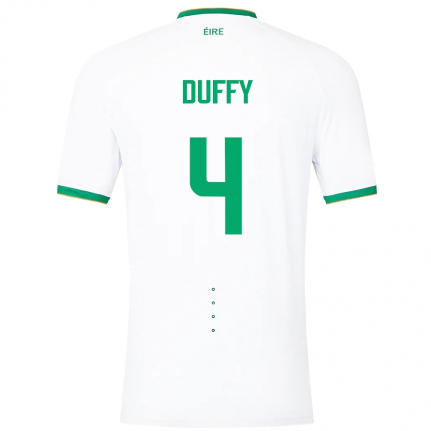 Barn Fotball Irland Shane Duffy #4 Hvit Bortetrøye Drakt Trøye 24-26 Skjorter