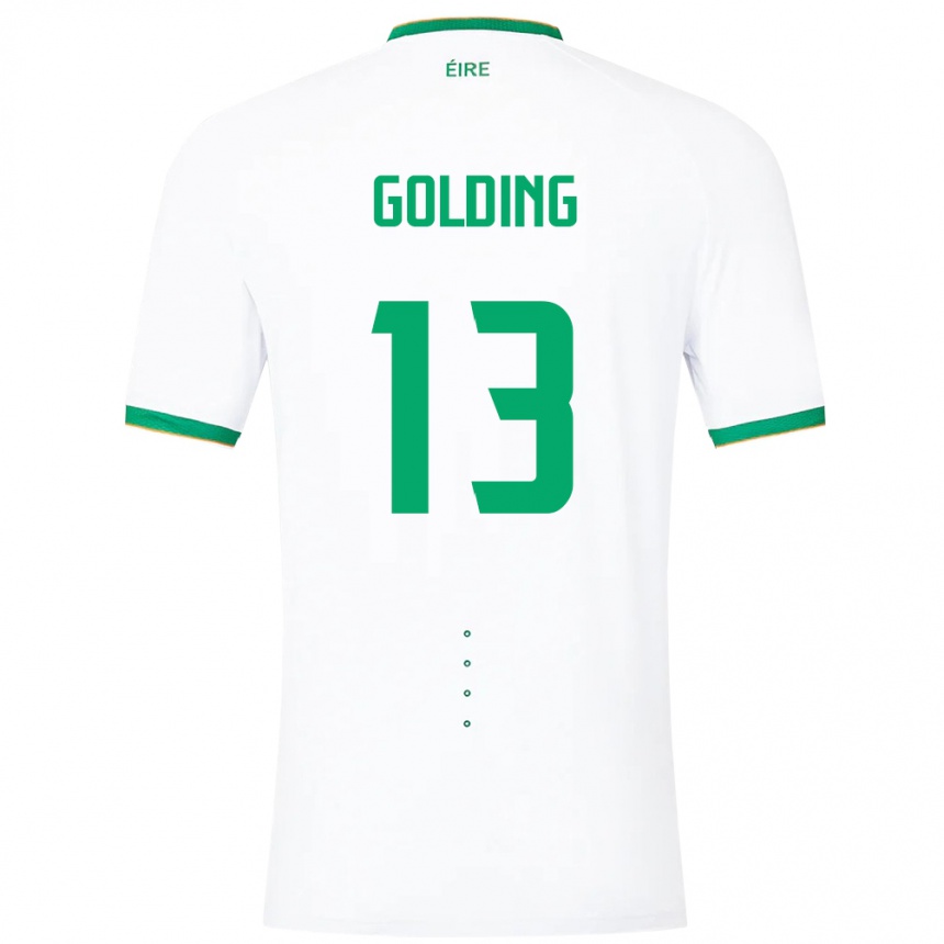 Barn Fotball Irland James Golding #13 Hvit Bortetrøye Drakt Trøye 24-26 Skjorter