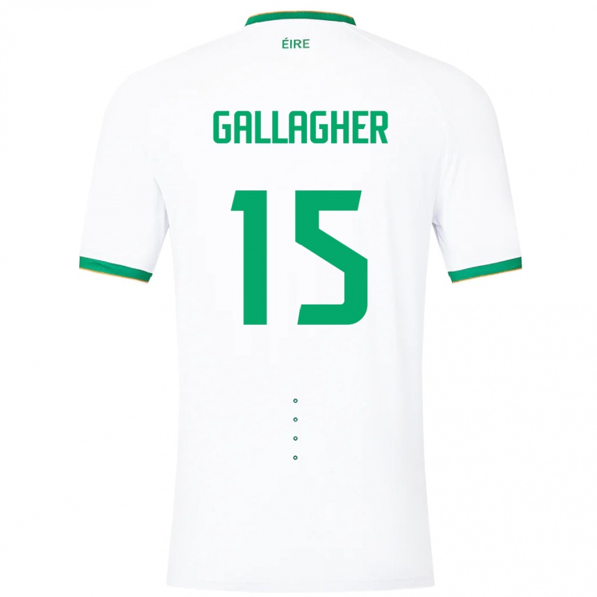 Barn Fotball Irland Oisín Gallagher #15 Hvit Bortetrøye Drakt Trøye 24-26 Skjorter