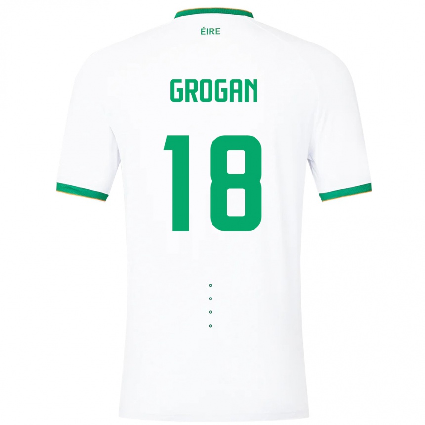 Barn Fotball Irland Christy Grogan #18 Hvit Bortetrøye Drakt Trøye 24-26 Skjorter