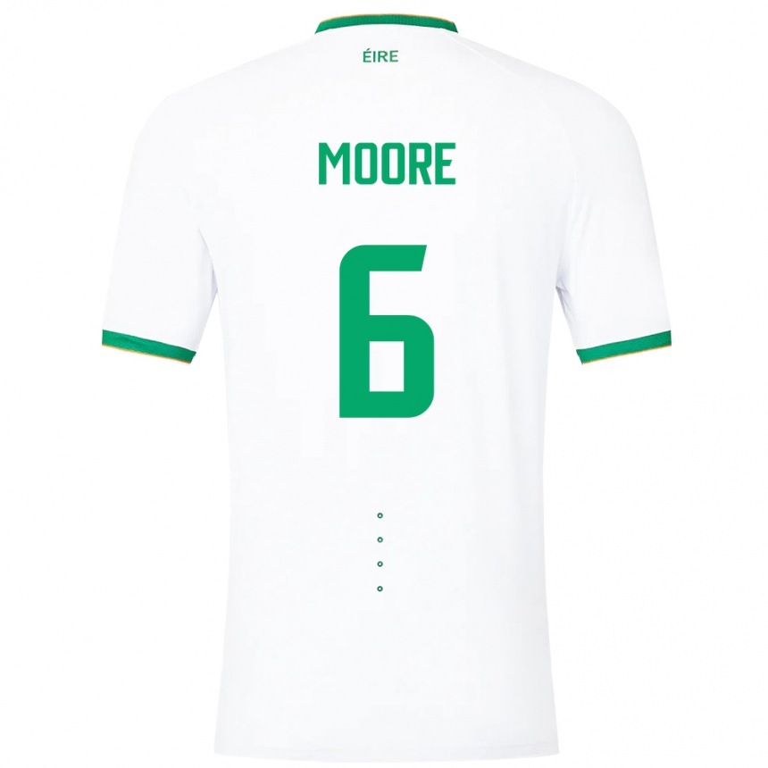 Barn Fotball Irland Matthew Moore #6 Hvit Bortetrøye Drakt Trøye 24-26 Skjorter