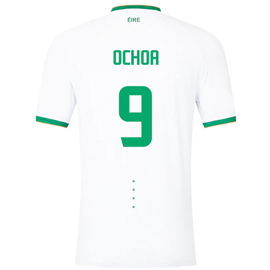 Barn Fotball Irland Aarón Ochoa #9 Hvit Bortetrøye Drakt Trøye 24-26 Skjorter